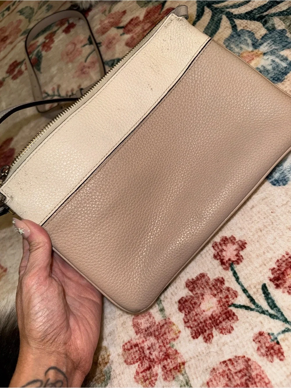 Well loved Kate Spade Two-Tone Beige and Cream Pebbled Leather Crossbody Bag